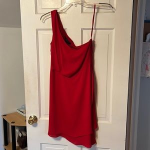 red off the shoulder BCBG Maxazria dress.